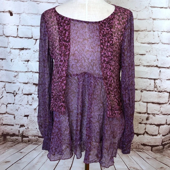 CAbi Tops - CAbi #823 Sonnet Silk Boho Sheer Floral Print‎ Top